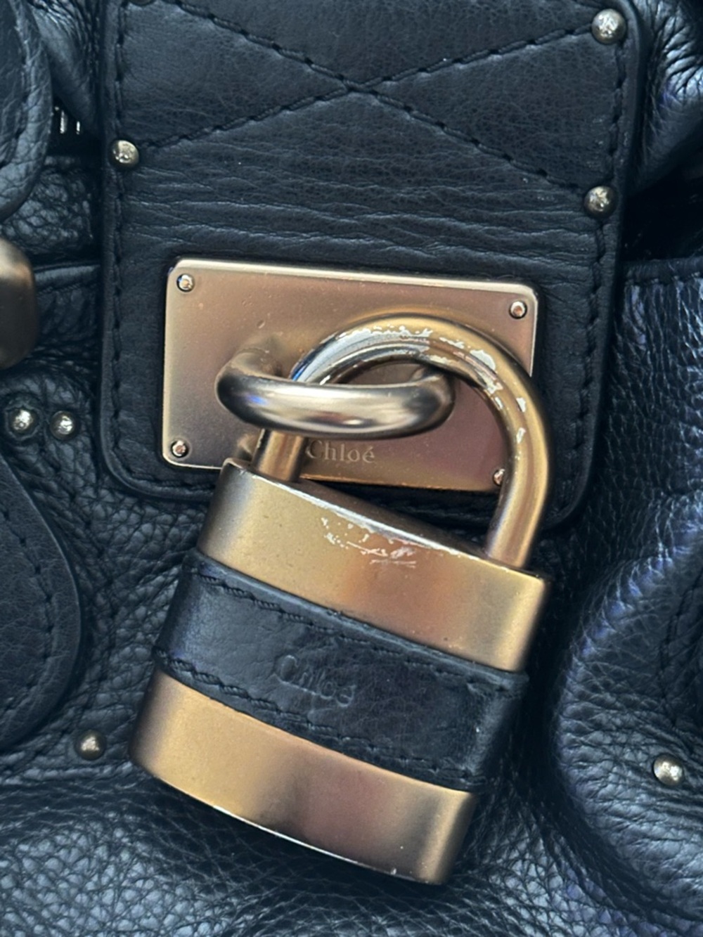 Black Leather Padlock Tote Bag